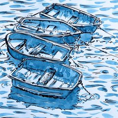 Jostling little boats Rob MacGillivray ink water watercolour