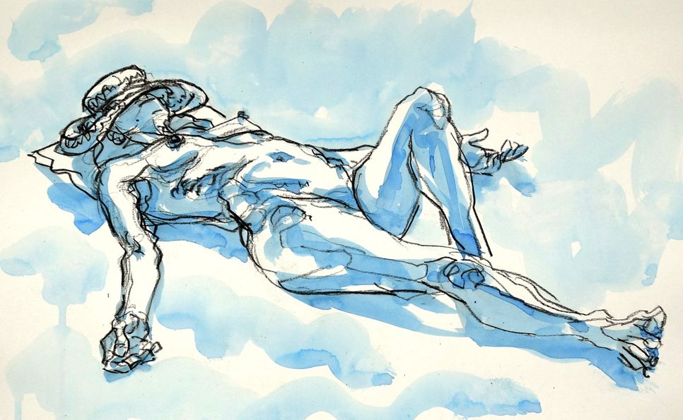 Working Flat Out nude female reclining painting